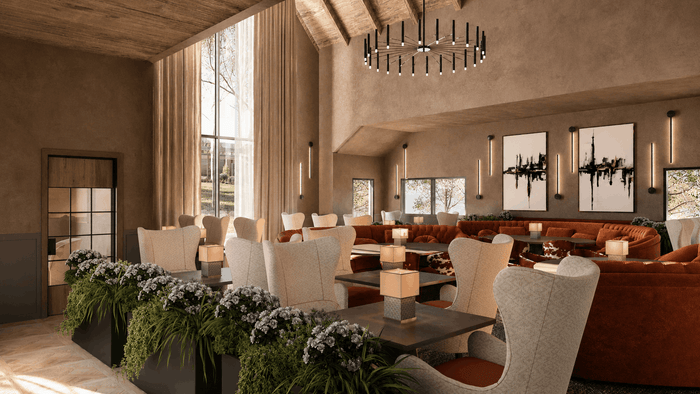 ["Restaurant interior design rendering", "Restaurant and coffee shop interior rendering", "Restaurant interior rendering with stylish seating layout", "Restaurant interior rendering with functional dining layout", "Modern restaurant interior rendering"]