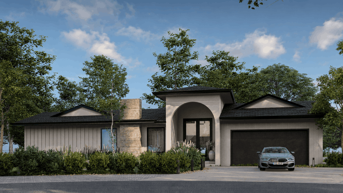 ["Modern bungalow exterior design rendering", "Mediterranean bungalow exterior design rendering", "Minimal bungalow exterior design rendering", "Mediterranean villa exterior design rendering", "Mediterranean farmhouse exterior design rendering"]