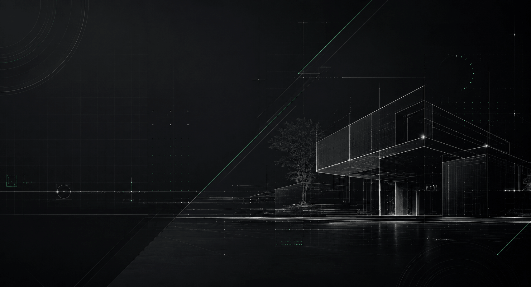 Modern house wireframe rendering, architectural concept design, technical visualization