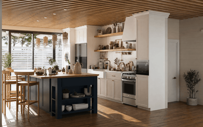 ["Mediterranean kitchen interior design rendering", "Farmhouse kitchen interior design rendering", "Rustic kitchen interior rendering with natural wood details", "Villa kitchen interior design rendering", "Cabin kitchen interior design rendering", "Cottage kitchen rendering with cozy rustic style"]