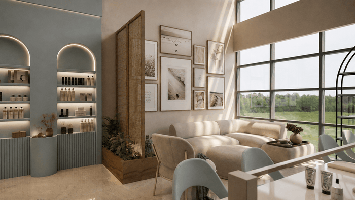 ["Beauty salon interior design rendering", "Modern beauty salon interior rendering", "Beauty salon rendering with stylish seating layout", "Luxury beauty salon interior design rendering", "Salon interior rendering with functional styling stations"]