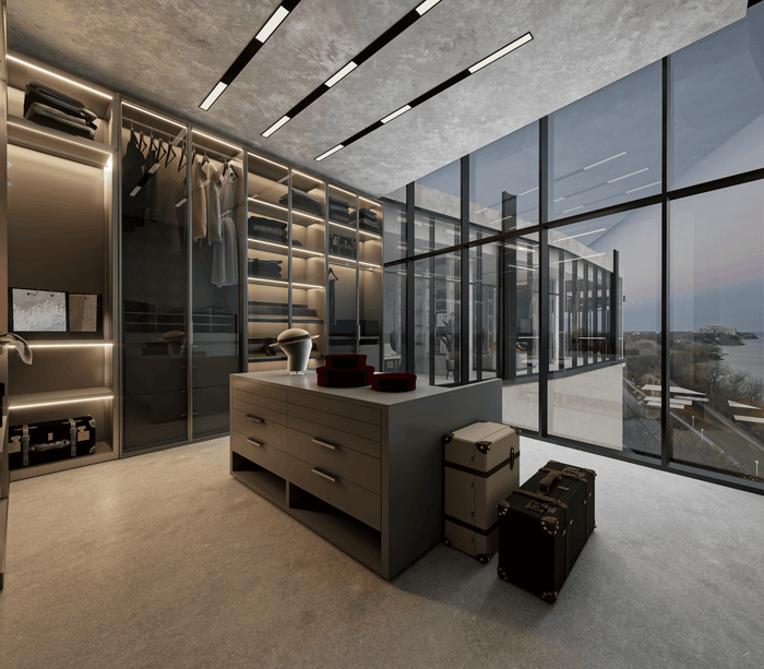 ["Closet interior design rendering", "Walk-in closet interior rendering", "Closet rendering with modern shelving and wardrobe layout", "Modern closet interior rendering", "Luxury closet interior design rendering"]