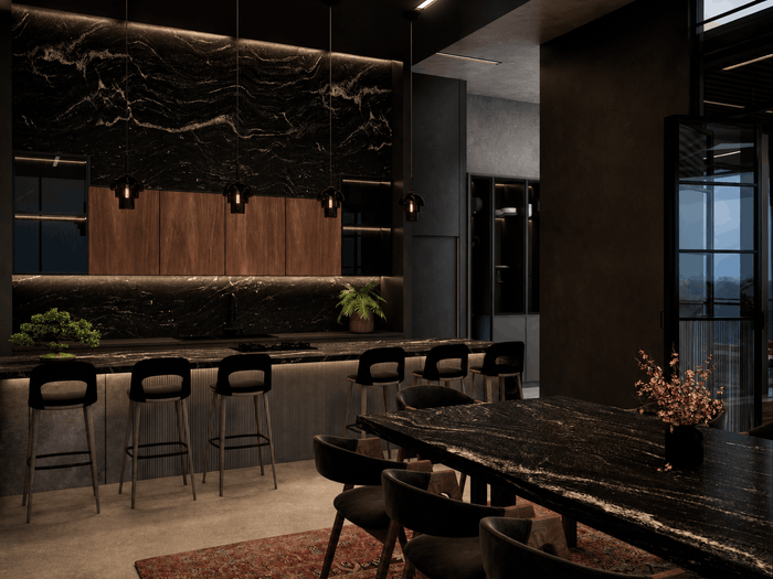 ["Minimal dining room interior design rendering", "Minimal dining room rendering with clean simple layout", "luxury Apartment dining room interior design rendering", "luxury and minimal Mansion dining room rendering with luxury interior design", "Modern dining room rendering with sleek furniture"]