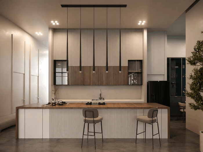 ["Minimal kitchen interior design rendering", "Minimal kitchen rendering with clean simple design", "Modern kitchen rendering with sleek cabinets", "Luxury kitchen rendering with premium finishes", "Luxury kitchen interior design rendering", "Modern kitchen interior design rendering"]