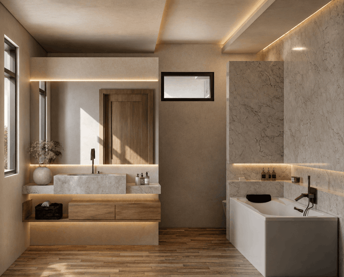["Luxury master bathroom interior design rendering", "Minimal master bathroom interior design rendering", "Minimal master bathroom rendering with clean simple design", "Modern master bathroom interior design rendering", "Modern master bathroom rendering with sleek finishes"]