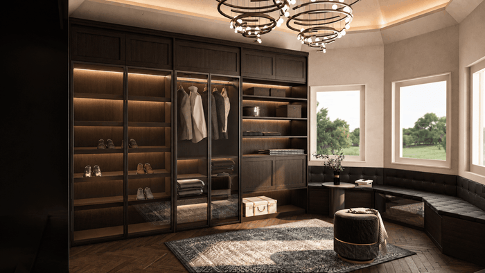 ["Closet interior design rendering", "Walk-in closet interior rendering", "Closet rendering with modern shelving and wardrobe layout", "Modern closet interior rendering", "Luxury closet interior design rendering"]