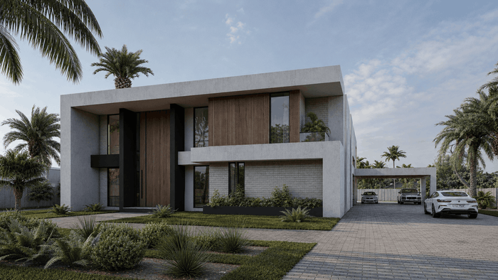 ["Minimal townhouse exterior design rendering", "Minimal duplex exterior design rendering", "Minimal mansion exterior design rendering", "Minimal villa exterior design rendering", "Modern villa exterior design rendering"]