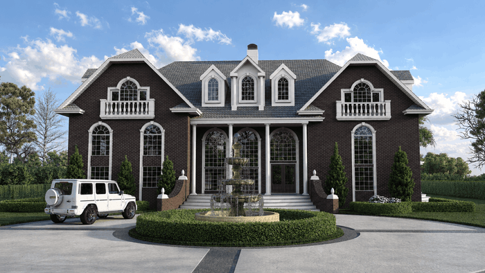 ["Luxury villa exterior design rendering", "Luxury mansion exterior design rendering", "Luxury townhouse exterior design rendering", "Luxury duplex exterior design rendering"]