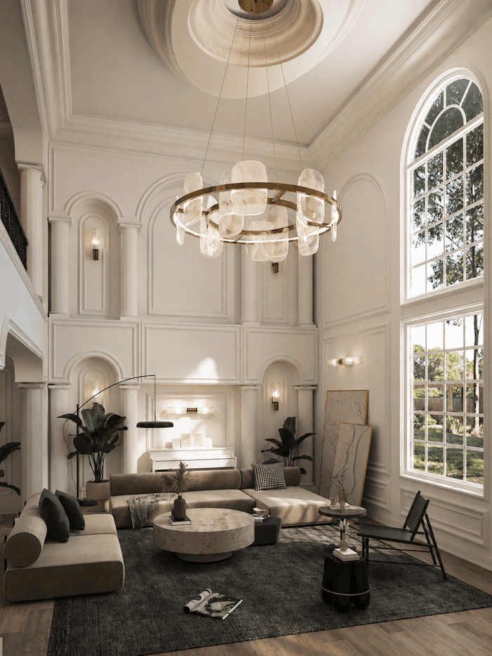 ["Luxury living room interior design rendering", "Luxury living room rendering with elegant premium finishes", "Mediterranean living room interior design rendering", "Mediterranean living room rendering with warm tones", "Townhouse living room interior design rendering", "Duplex living room rendering with open-plan layout", "Villa living room interior design rendering", "Mansion living room rendering with luxury interior design"]