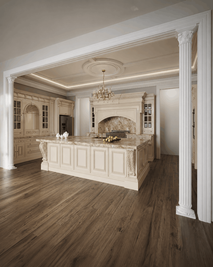 ["Villa kitchen interior design rendering", "Luxury kitchen interior design rendering", "Luxury kitchen rendering with premium finishes", "Townhouse kitchen interior design rendering", "Mansion kitchen rendering with luxury finishes"]