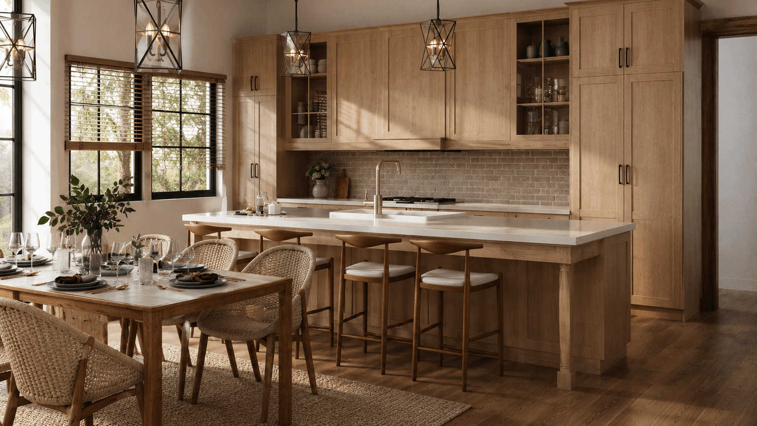 interior rendering service, dining area, kitchen design, woody kitchen design, interior design 