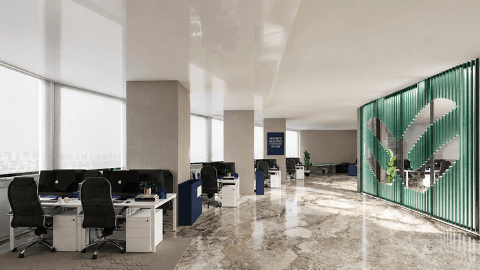 ["Commercial property interior design rendering", "Commercial rendering with clean professional layout", "Commercial interior rendering with stylish workspace design", "Contemporary commercial interior rendering"]