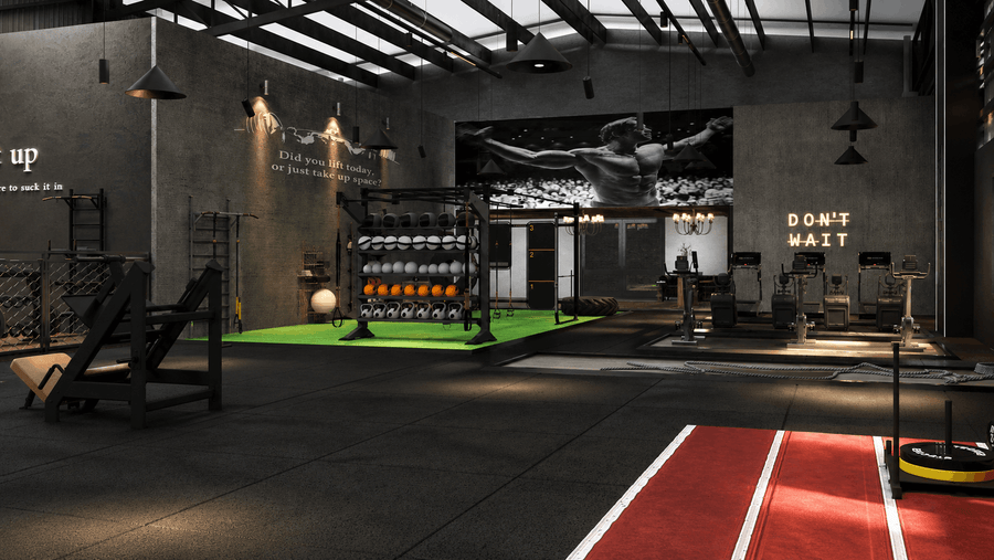 ["gym rendering", "modern gym interior design", "gym interior design", "fitness center"]