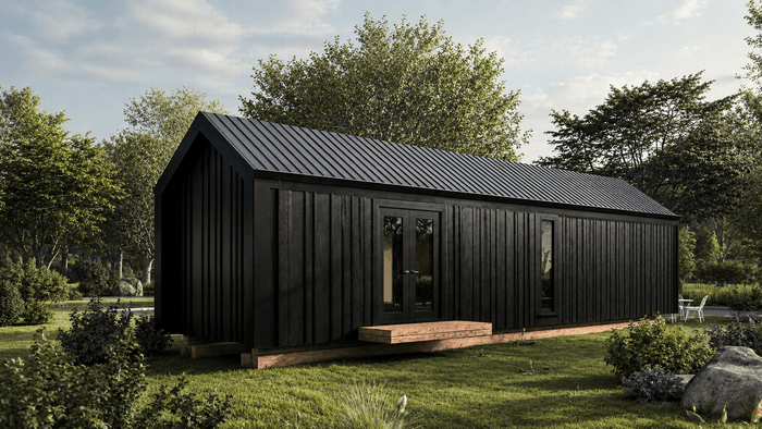["Tiny house and mobile home exterior rendering", "Mobile home exterior rendering with bright contemporary style", "Modern tiny house exterior design rendering", "Tiny house exterior rendering with modern compact design", "Tiny house exterior design rendering"]