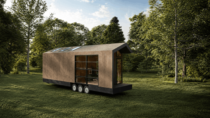 ["Mobile home exterior rendering with simple practical design", "Tiny house and mobile home exterior rendering", "Tiny house exterior rendering with minimalist design", "Mobile home exterior rendering with simple practical design"]
