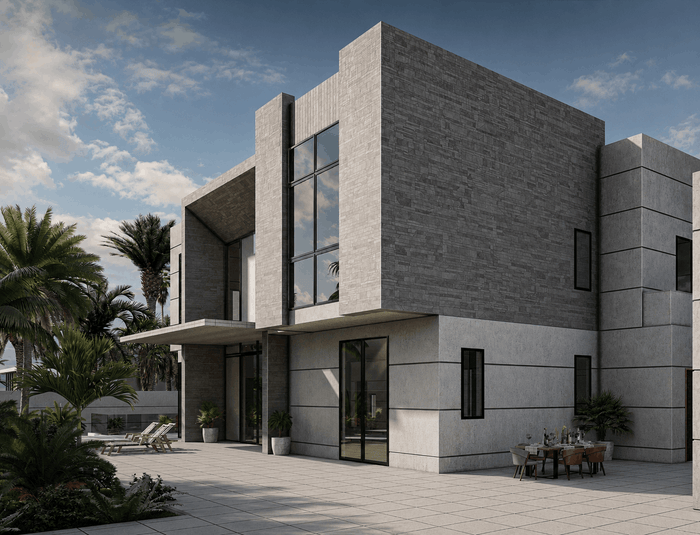 ["Duplex exterior design rendering", "Villa exterior design rendering", "Modern mansion exterior design rendering", "Minimal townhouse exterior design rendering", "Minimal villa exterior design rendering"]