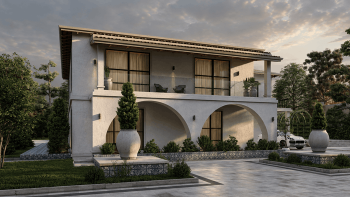 ["Mediterranean villa exterior design rendering", "Mediterranean mansion exterior design rendering", "Mediterranean townhouse exterior design rendering", "Mediterranean duplex exterior design rendering"]