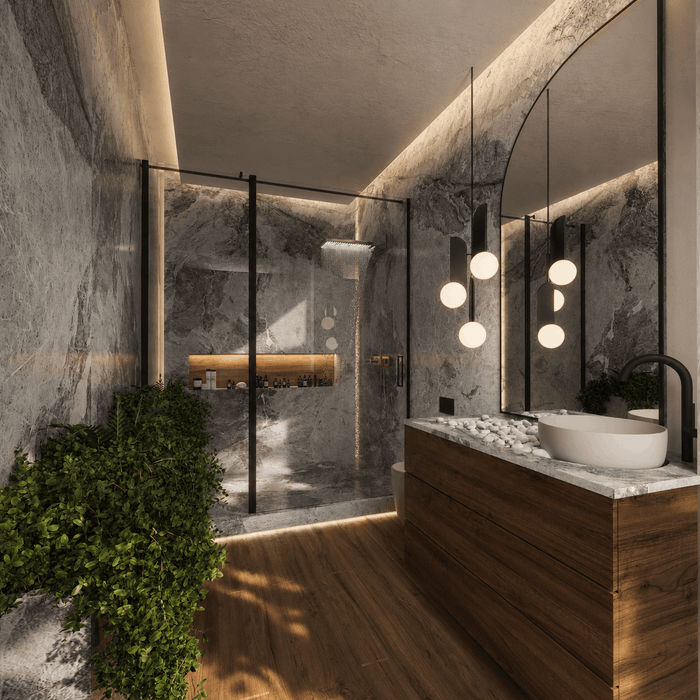["Modern master bathroom interior design rendering", "Modern master bathroom rendering with sleek finishes", "Luxury master bathroom interior design rendering", "Luxury master bathroom rendering with elegant premium finishes", "Minimal master bathroom interior design rendering", "Minimal master bathroom rendering with clean simple design"]