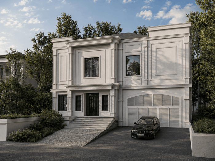 ["Luxury villa exterior design rendering", "Luxury mansion exterior design rendering", "Luxury townhouse exterior design rendering", "Luxury duplex exterior design rendering"]