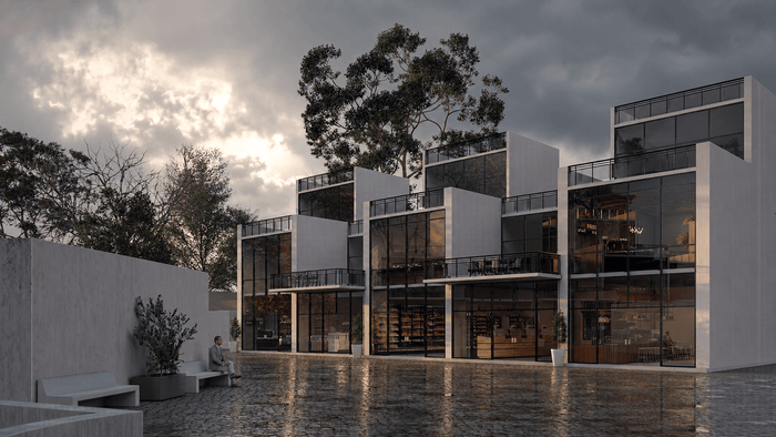 ["Modern commercial building exterior rendering", "Commercial exterior design rendering", "office exterior design rendering", "Commercial property exterior rendering with modern design"]