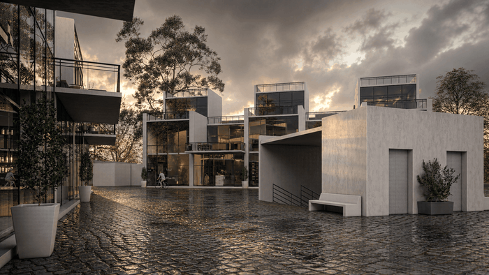 ["Modern commercial building exterior rendering", "Commercial exterior design rendering", "office exterior design rendering", "Commercial property exterior rendering with modern design"]