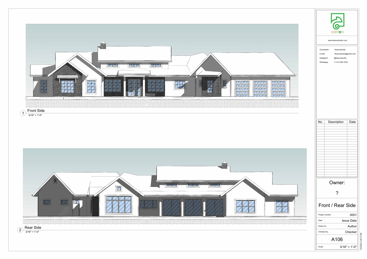 Technical drawings service, front elevation drawing, rear elevation drawing, residential facade design, architectural elevations