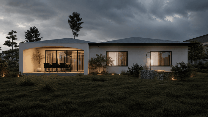 ["Modern bungalow exterior design rendering", "Mediterranean bungalow exterior design rendering", "Minimal bungalow exterior design rendering", "Mediterranean villa exterior design rendering", "Mediterranean farmhouse exterior design rendering"]