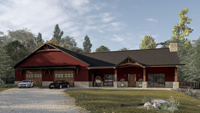 ["Rustic bungalow exterior design rendering", "Farmhouse bungalow exterior design rendering", "Traditional farmhouse exterior design rendering", "Rustic farmhouse exterior design rendering"]