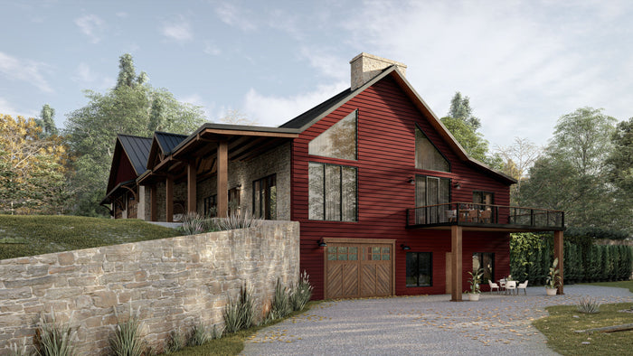 ["Rustic bungalow exterior design rendering", "Farmhouse bungalow exterior design rendering", "Traditional farmhouse exterior design rendering", "Rustic farmhouse exterior design rendering"]