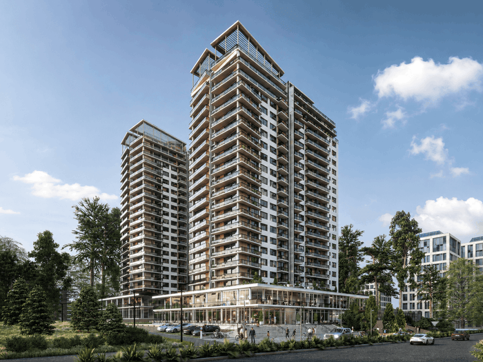 ["Pool area exterior rendering with relaxing resort-style layout", "Pool area exterior design rendering", "Luxury pool area rendering with elegant exterior design", "Modern apartment exterior design rendering"]