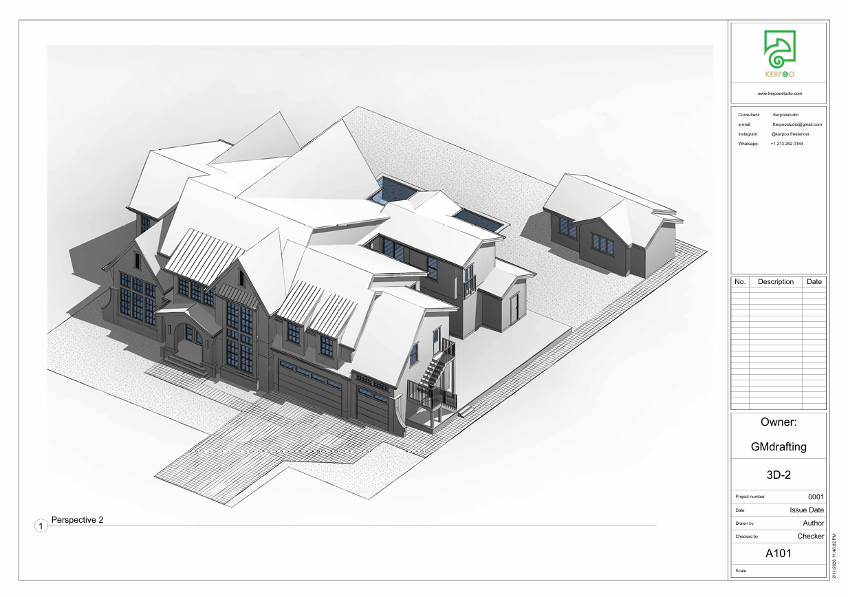 3D modeling service, luxury mansion exterior, balcony and garage design, detached guest house, architectural perspective